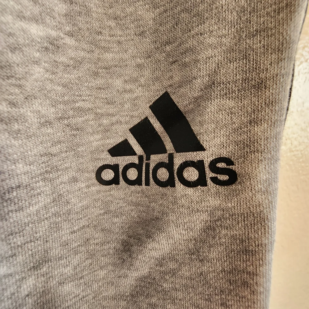 Adidas Mens Small Jogger Sweats Gray And Black Stripe Down Side